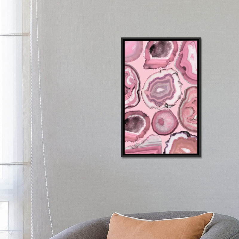 « rose agates », impression sur toile, H 26 po x l 18 po x P 1,5 po, Toile avec cadre noir, Pas de tapis