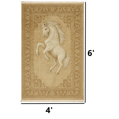 Monochromatic Rearing Horse Traditional Area Rug