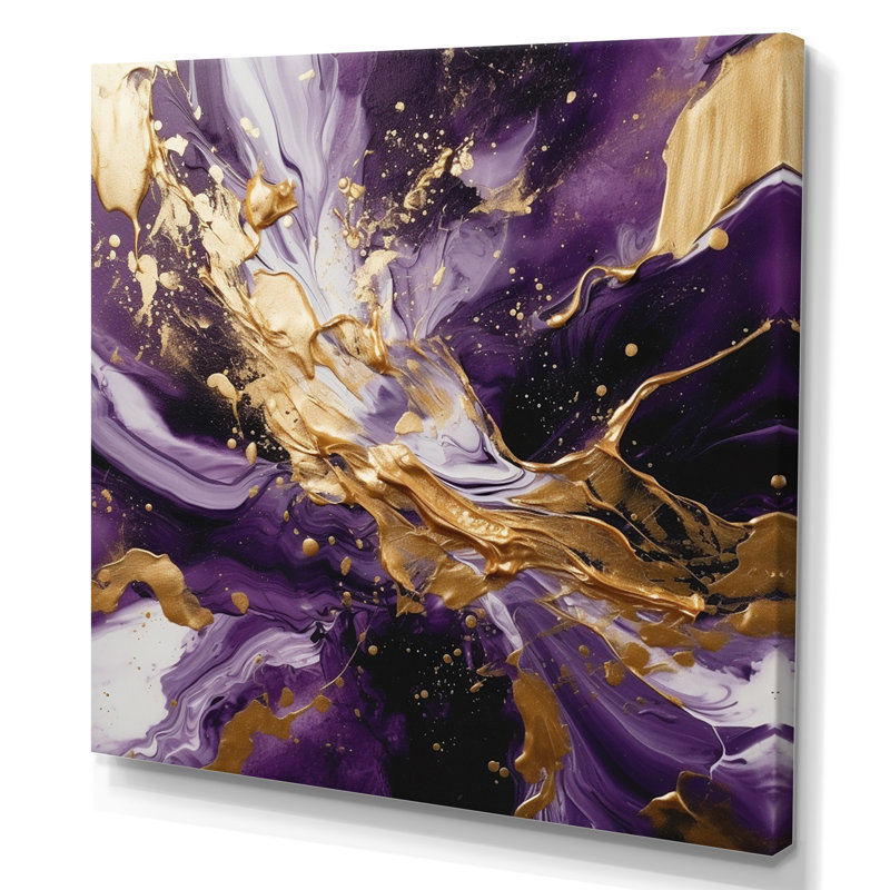 Mauve et or liquide Magic III - Art mural abstrait pour le salon, Sans cadre, Toile tendue, 44" H x 44" W