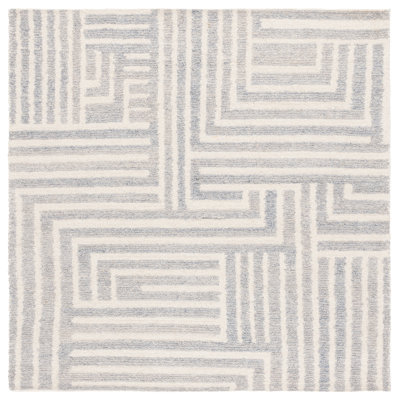 Nedin Hand Tufted Pet Yarn/Wool/Cotton Striped Rug in Blue/Ivory