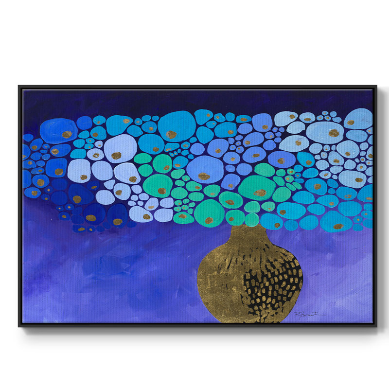 Blue Poppies II, reproduction d'art sur toile, Toile avec cadre flottant noir, H 17 po x l 25 po x P 2 po