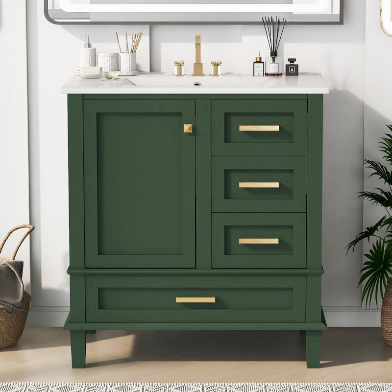Meuble-lavabo de rangement simple avec comptoir en céramique, Vert, 30"