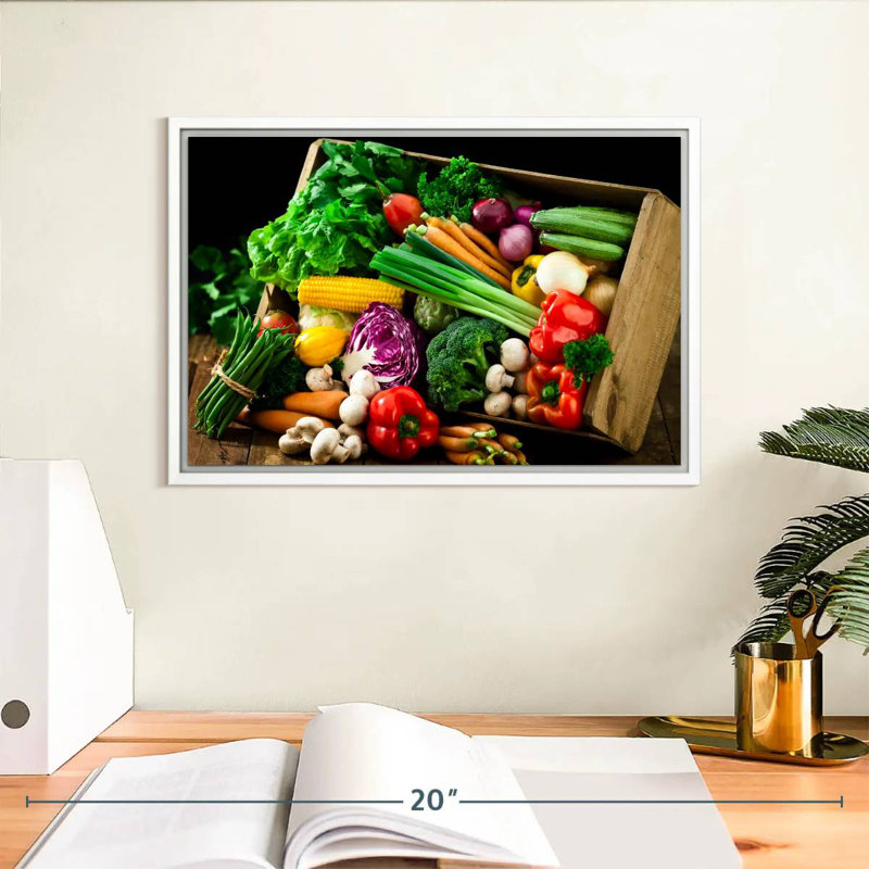 Crate Of Vegetables, Floating Frame White, 13" X 9"