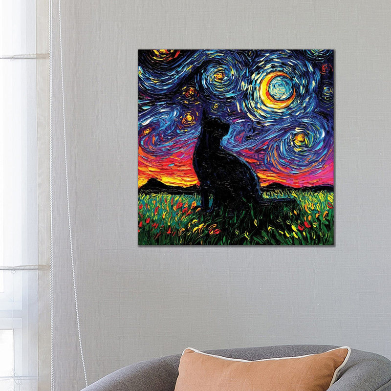 Black Cat Night by Aja Trier - Wrapped Canvas Gallery-Wrapped Canvas Giclée, 66.04 cm H x 66.04 cm W x 3.175 cm D
