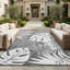 plant pattern indoor/outdoor garden patio rug waterproof grey white，leaves area rug-1530171851