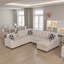 Canapé modulaire moderne en L à 5 places avec porte-gobelets, rangement caché et design convertible en chenille beige-1556872725