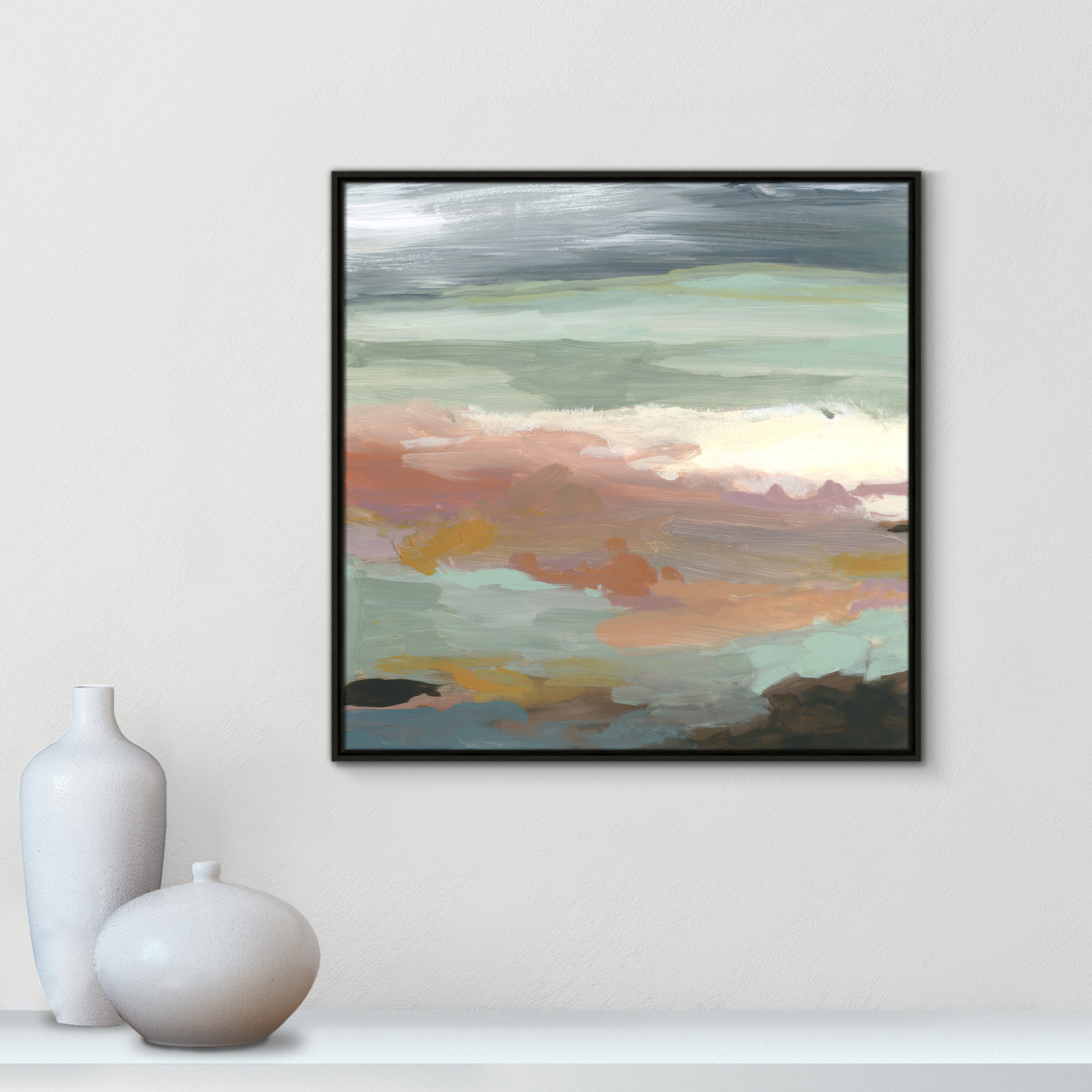Ocean Bluffs by Carol Robinson - Painting Print on Paper, 31.5" H x 31.5" W, Black, Picture Framed Canvas