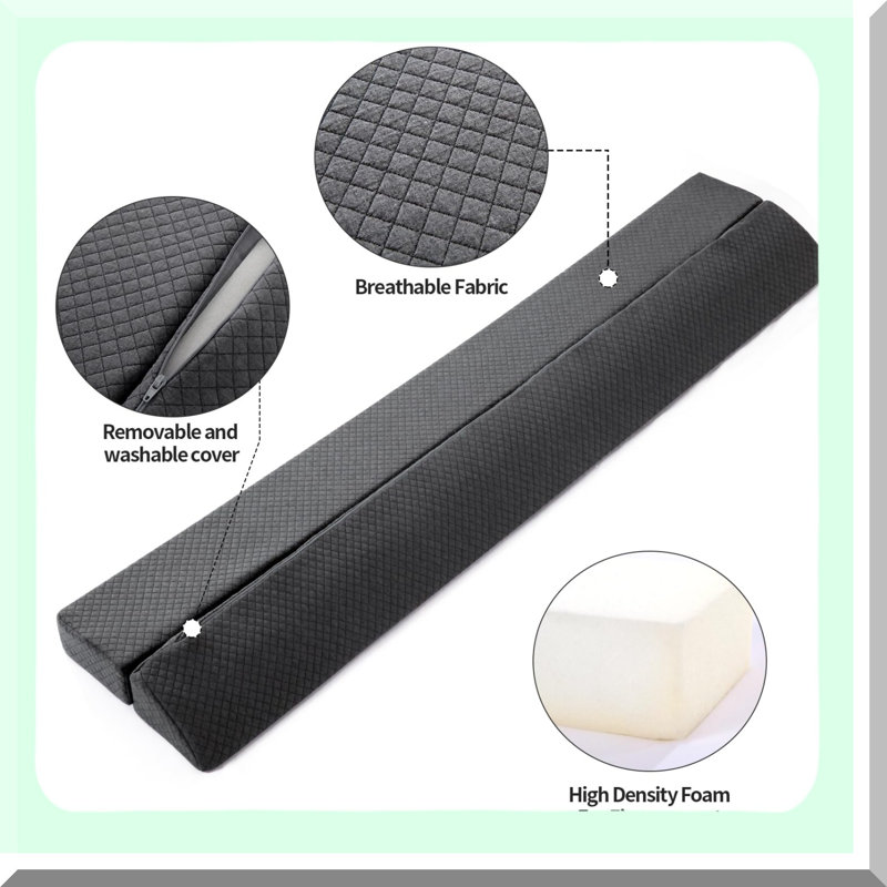 Headboard Gap Pillow Wedge - Queen Size Bed Filler - Foldable Foam Mattress Gap Filler - Grey Bed Wedge - Headboard Pillow Wedge