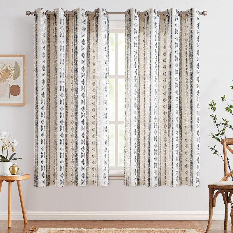 Paire de rideaux semi-transparents avec passe-tringle Amadas, L 52 po x L 63 po, Bleu / lin