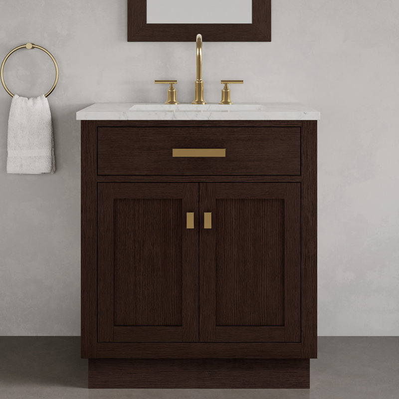 Breshey Single Bathroom Vanity, Brown Oak, 30"W x 21.6"D x 34.2"H