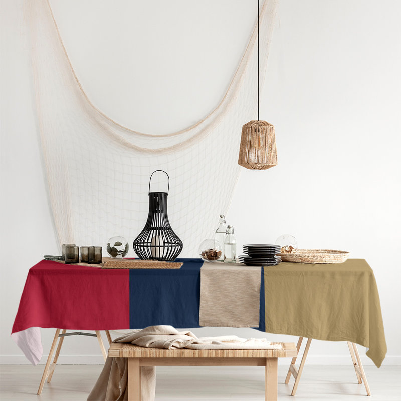 Chemin de table Florida, Rouge / bleu / doré mat, Mélange de coton, 102 po x 58 po