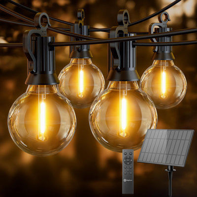 58FT Solar String Lights Outdoor With Remote And 26 LED Shatterproof Bulbs, Dimmable & Timable, 3 Light Modes, Solar Patio String Lights Outdoor For Cafe, Garden, Deck, Outside Wedding