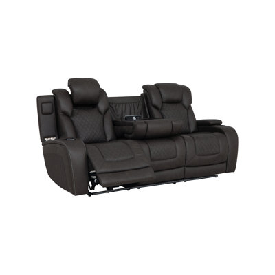 Wendell Dark Gray Microfiber Power Motion Sofa W/Dropdown Table, Storage, Usb & Led