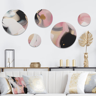 Ensemble de 5 décorations murales roses et dorées