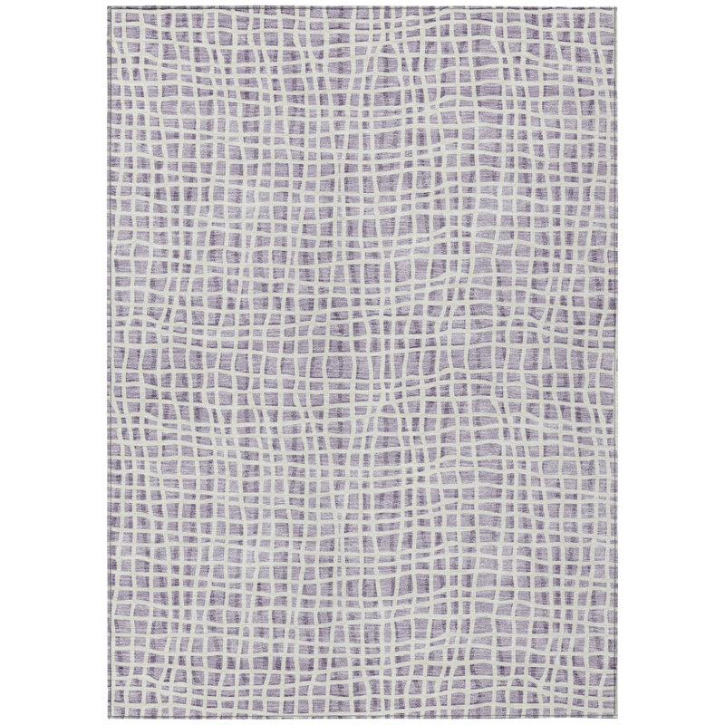 Tapis intérieur lavable rayé mauve et ivoire 5 pi x 8 pi lilas