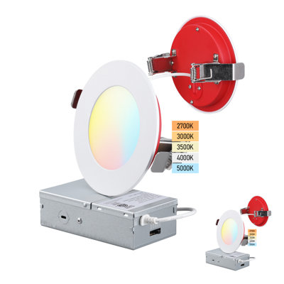 5Cct 6 Inch Led Recessed Lights With J-Box, Cri90 Dimmable, Ultra-Thin, 2 Hours Fire Rated