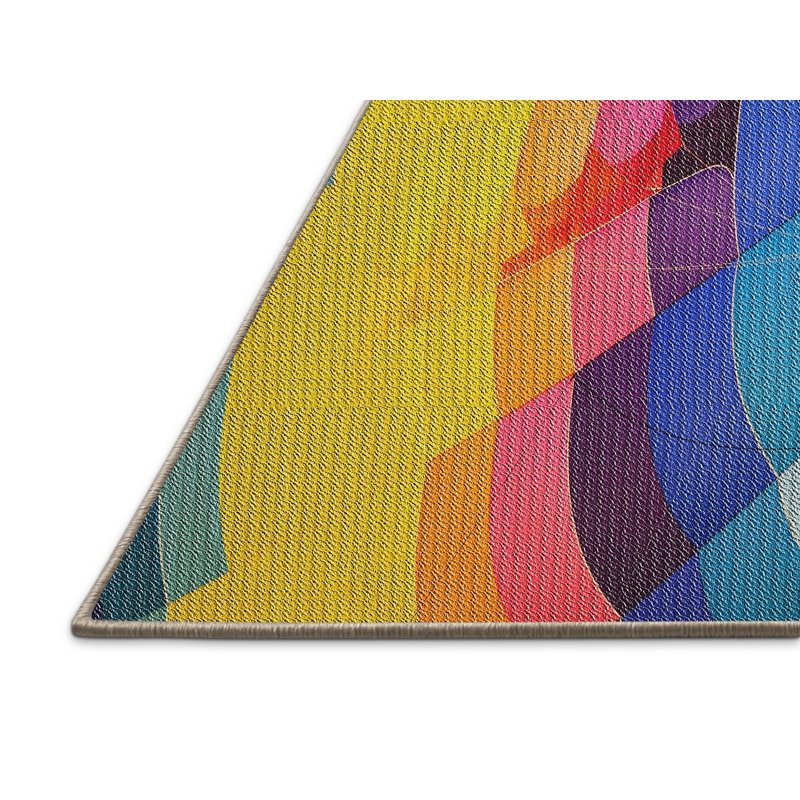 Tapis jaune/bleu/orange à motifs, Rectangle 8 pi x 10 pi