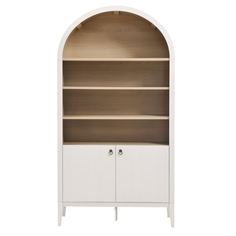 Nolan 74" Tall Arched Storage Display Cabinet Bookshelf, Ivory