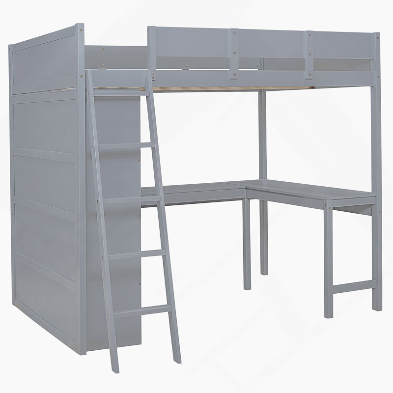 Lit mezzanine avec bureau et tablette Kayllum, Gris
