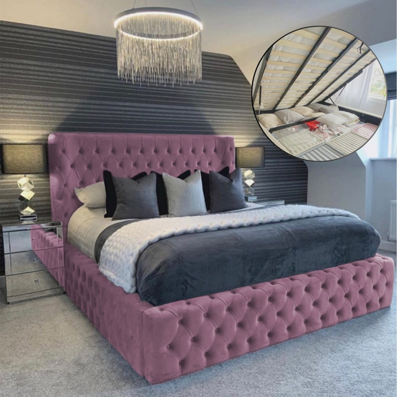 Aliyannah Upholstered Ottoman Storage Bed, Lilac, Super King (6')