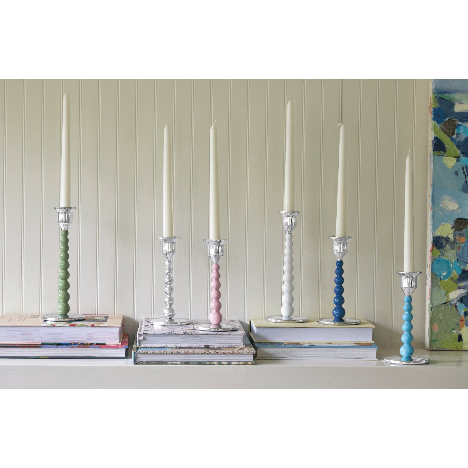 Aluminum Tabletop Candlestick, Green, 9" H x 3.54" W x 3.54" D