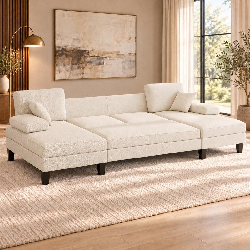 Canapé-lit modulaire convertible en U en chenille, Beige