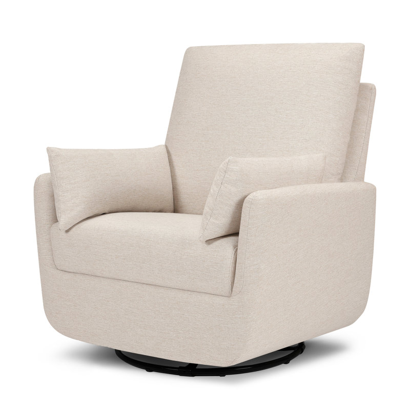 Ivory Boucle Fully Upholstered Swivel Glider with Curved Arms