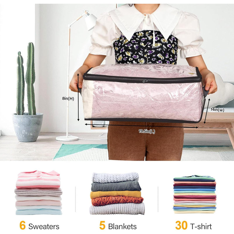 2Pcs Small Comforter Storage Bags With Zipper 35L Capacity, Plastic Closet Storage And Organizers For Clothing Sweaters Bedding