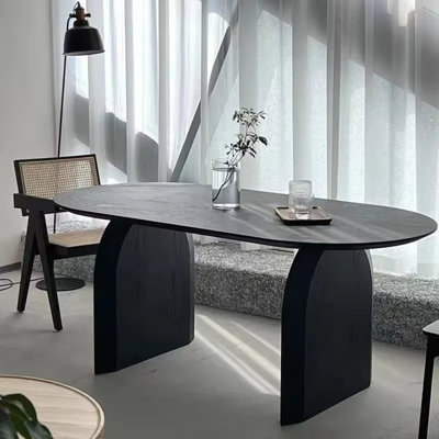 Table de salle à manger ronde en noyer avec pieds doubles