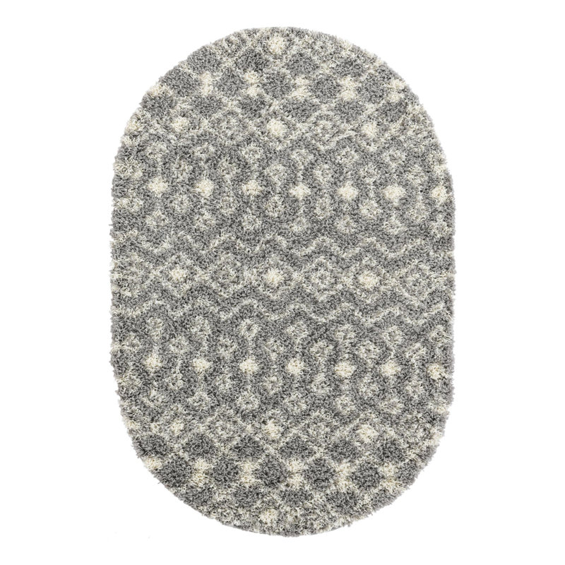 Tapis à poil long gris treillis Griego, Ovale 4 pi 1 po x 6 pi 1 po