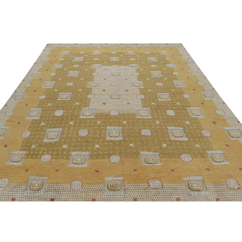 Scandinavian Hand Knotted Wool Geometric Area Rug, Rectangle 12' x 15'