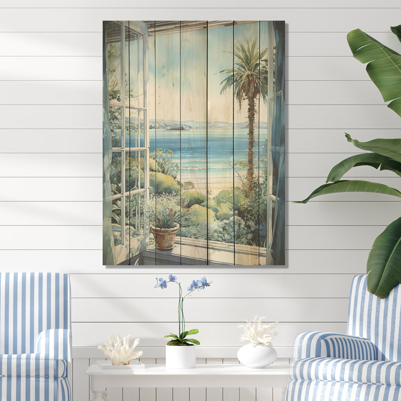 Seaside Tropical View III - Fenêtres côtières sur bois, H 40 po x l 30 po