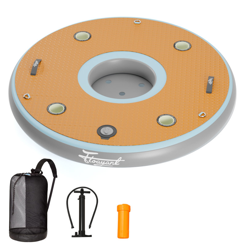 Round Inflatable Floating Bar With Built-In Cooler And Cup Holders