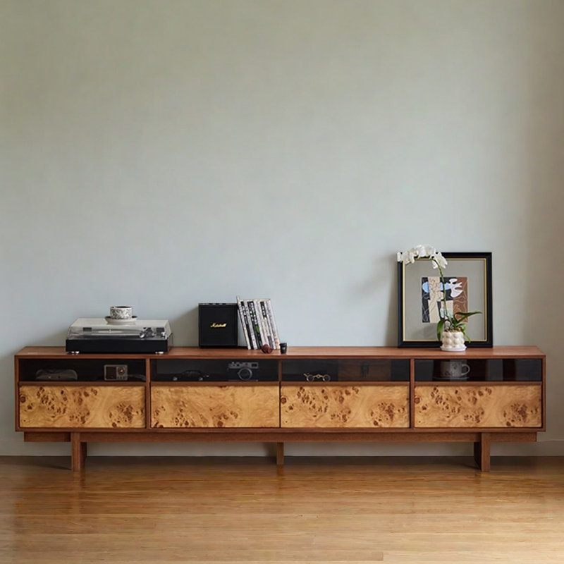 Retro tree bark pattern design TV cabinet, 19.29"H x 94.48"L x 15.74"W
