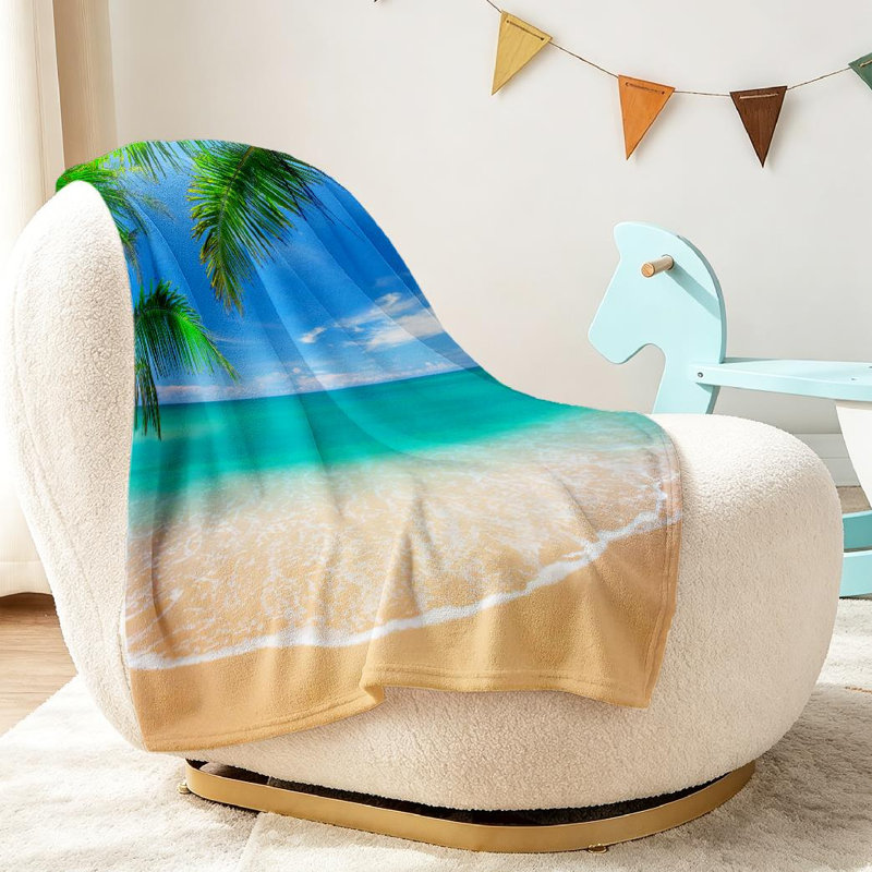 Jeté en flanelle bleue ultra douce, imprimé palmier et imprimé tropical, Jeté 30 po x 40 po