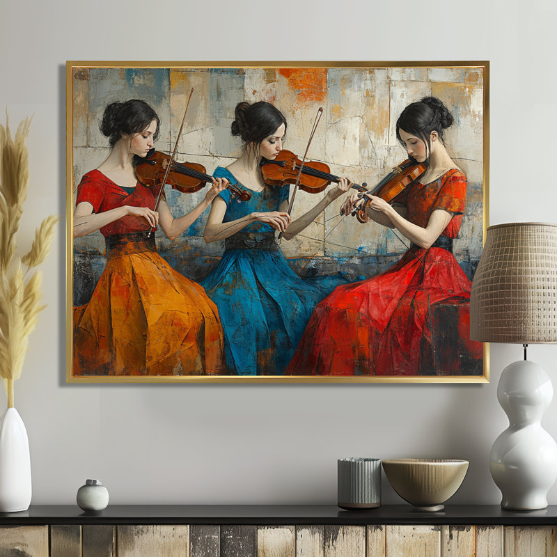 Givry - Musicien, décoration murale, Toile avec cadre flottant or, H 24 po x l 32 po x P 1 po