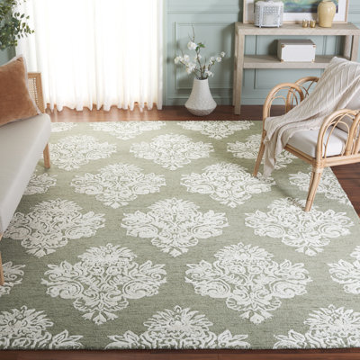 Darrold 619 Hand Tufted Wool/Viscose/Cotton Damask Indoor Use Only Rug in Sage/Ivory