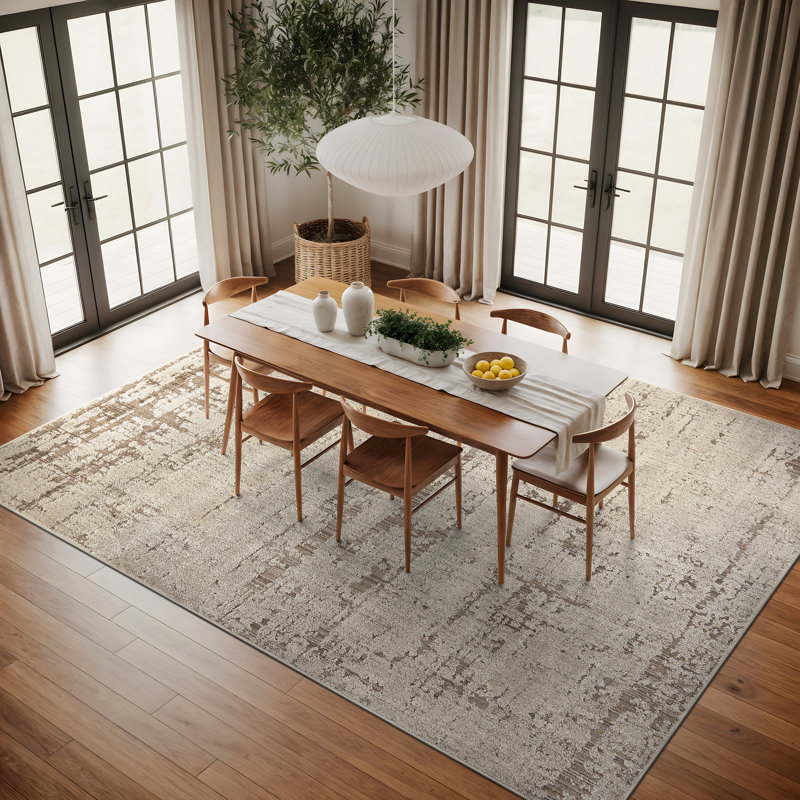 Tapis texturé beige texturé texturé, Rectangle 7 pi 10 po x 10 pi