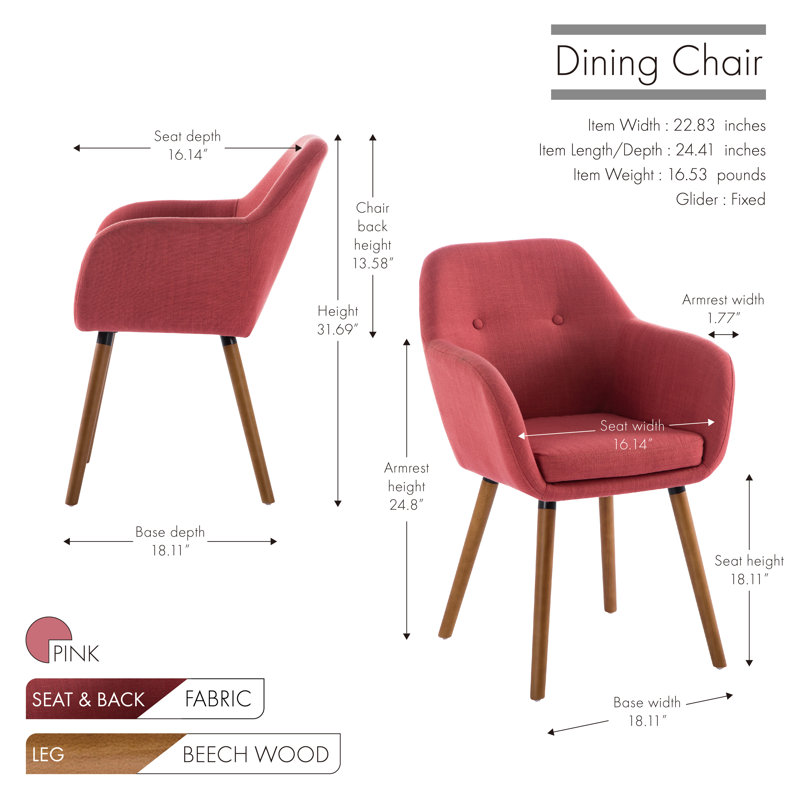 46cm H Tufted Fabric Upholstered Armchair, Pink