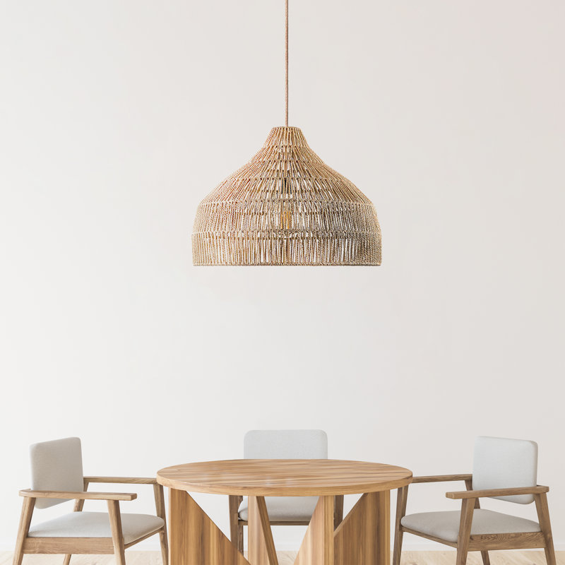 Pompano 1 - Dreamy Palm Fibers Pendant Light - 18" Natural Dome 1-Light Polished Handwoven Dimmable Hanging Light For Kitchen Island, Kitchen, Dining Room, Living Room or Bedroom in Boho, Country, Farmhouse, Modern Farmhouse & Mid-Century Modern Style
