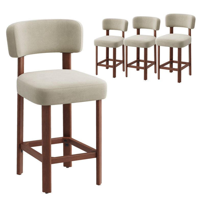Centa Upholstered Bar Stool with Solid Wood Frame, Camel