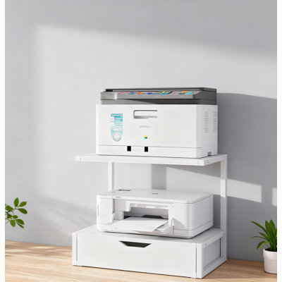 2 Tier Printer Stand With Storage Shelf, Multi-Purpose Desktop Organizer For Printer, Scanner, Fax Machine, Books And Home Office Supplies