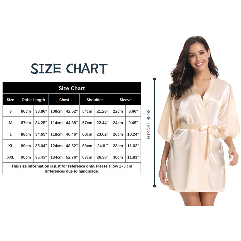 Renta Satin Above Knee Bathrobe, L, Beige