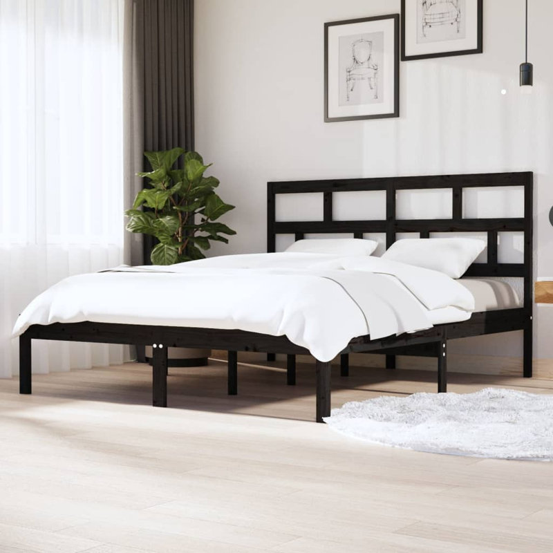 Bed Frame Solid Wood, Double (4'6), black