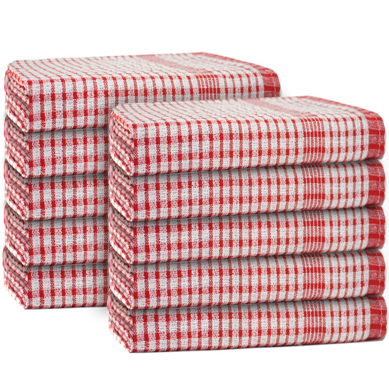 Cotton Stripe Jacquard Tea Towel Kitchen Towel, Red