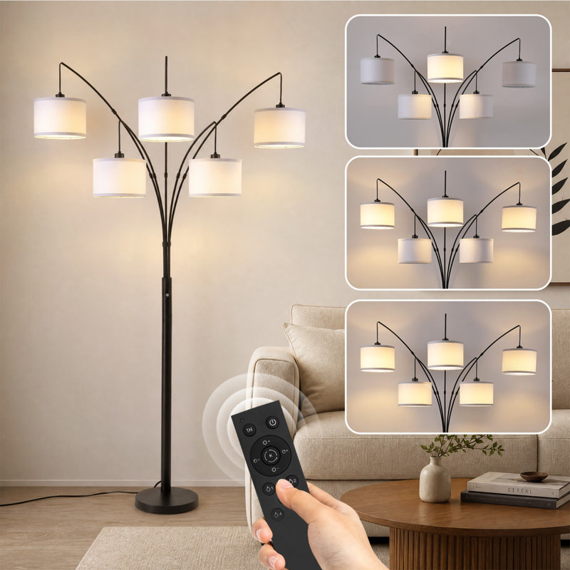 Lampe sur pied arquée 5 lumières Smart 82 "avec application et télécommande, têtes réglables, intensité variable 3000K-6000K pour le salon