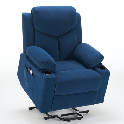 Electric Power Lift Recliner Chair Sofa with Massage and Heat for Elderly, USB and Type-C Ports, Cup Holders, Infinite Position (Navy Blue)