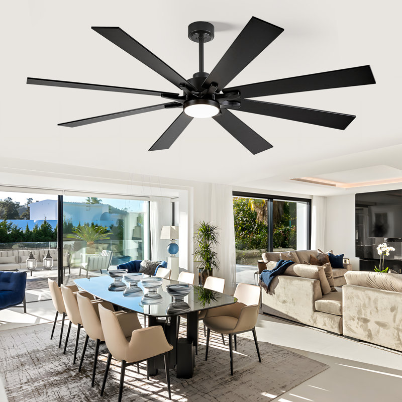62''/72" 8-blade Modern Smaart Ceiling Fan With Dimmable 5cct Led Lights And Remote Control And App, 72", Black, Black