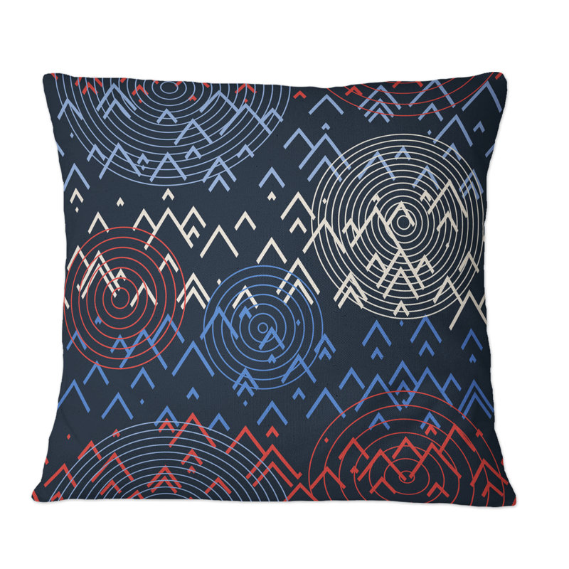 Coussin décoratif à motif géométrique triangulaire bleu et blanc I, 18 po x 18 po