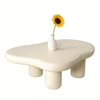 39.37" L Cloud-Shaped Coffee Table, 27.56" W Cream Irregular Center Table with 4 Thick Legs for Living Room